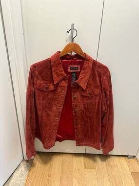 For Joseph Red Suede Trucker Jacket Size XL